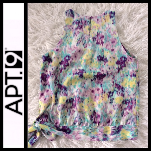 Apt 9 Tie Waist Sleeveless Watercolor Blouse - Picture 3 of 6